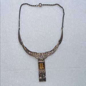 Vintage Necklace Miracle Celtic‎ AmberTopaz glass bib necklace